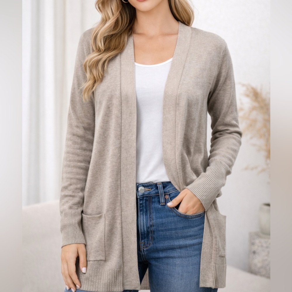 Ellie Ribbed Cream Long Line Open Front Cardigan